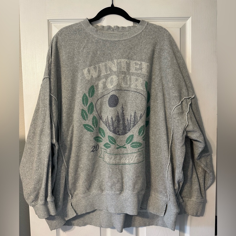 aerie Gray Graphic 'Winter Tour' Pullover Sweater